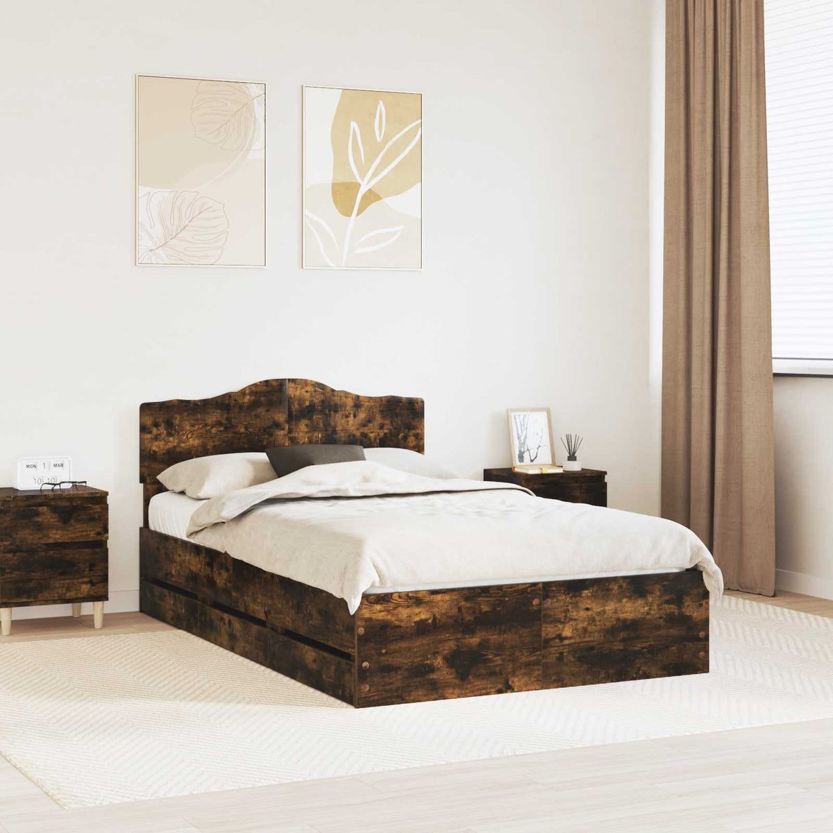 Bed Frame Drawer Engineer Wood Smoked Oak