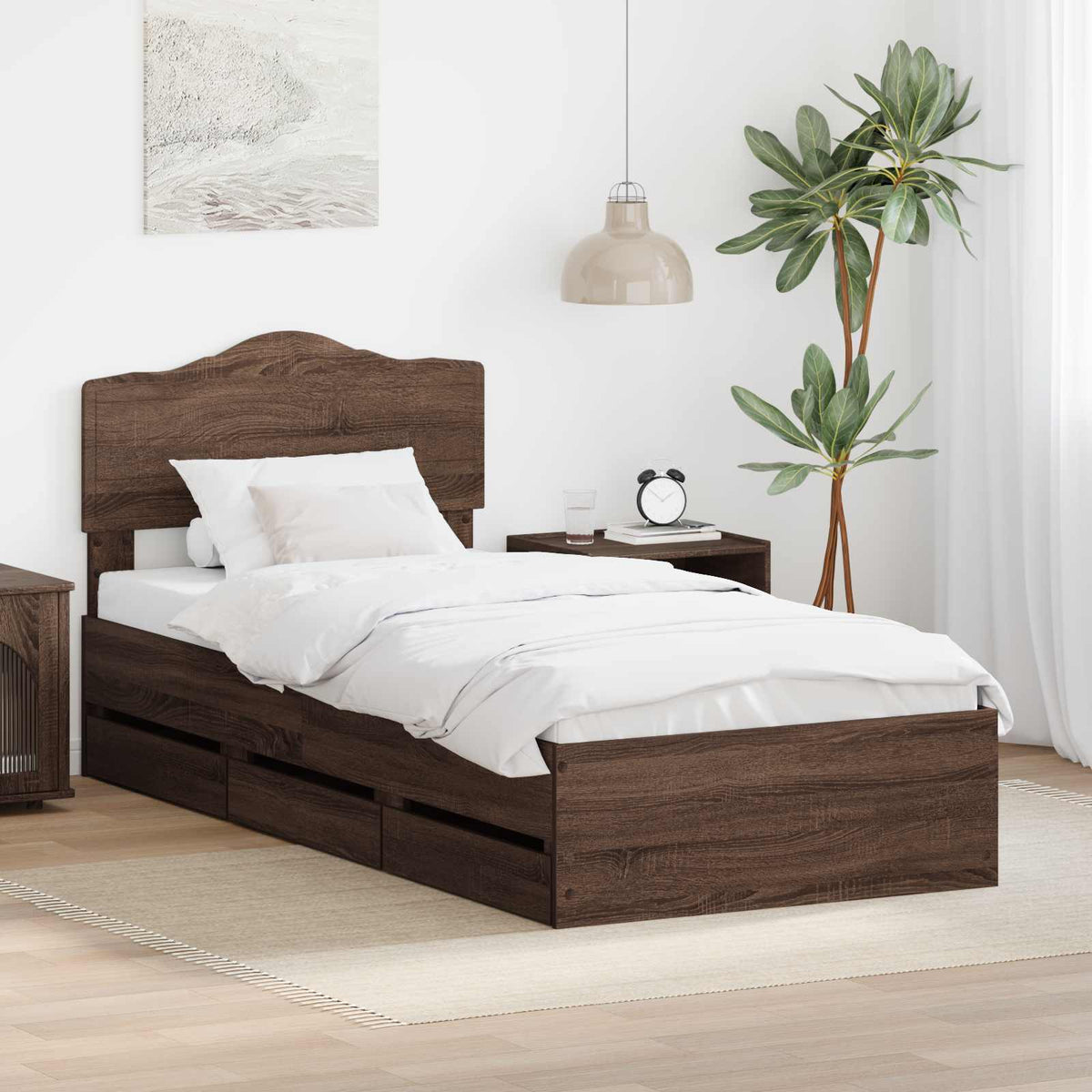 Bed Frame Drawer Engineer Wood Brown oak
