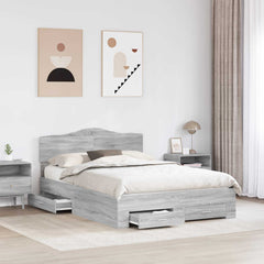 Bed Frame with Drawer Engineered Wood Length 200 cm Grey Sonoma 140 cm