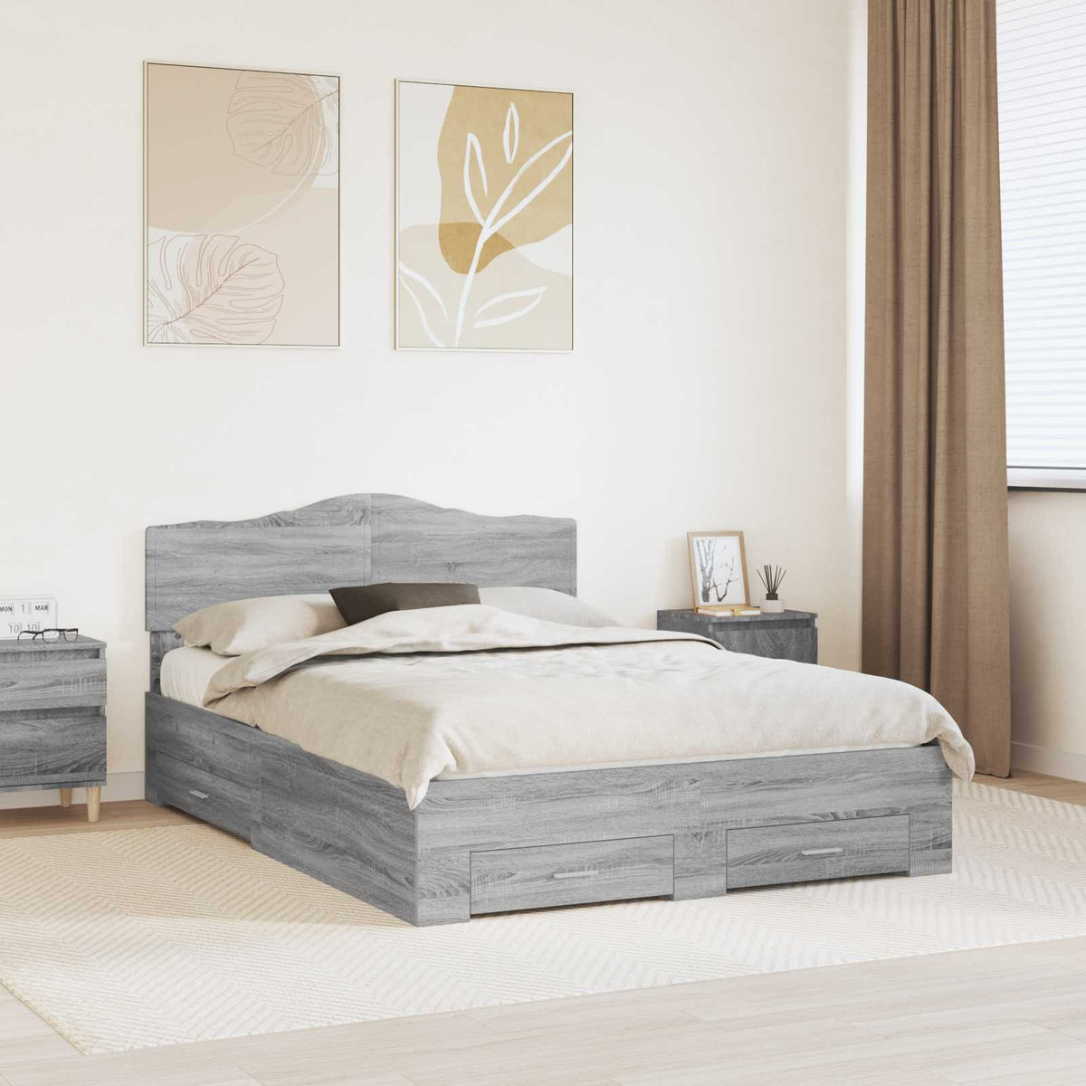 Bed Frame 140 x 190 cm Engineered Wood Grey sonoma