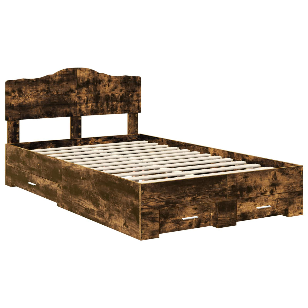 Bed Frame with Drawer Engineered Wood Length 200 cm Smoked Oak 120 cm