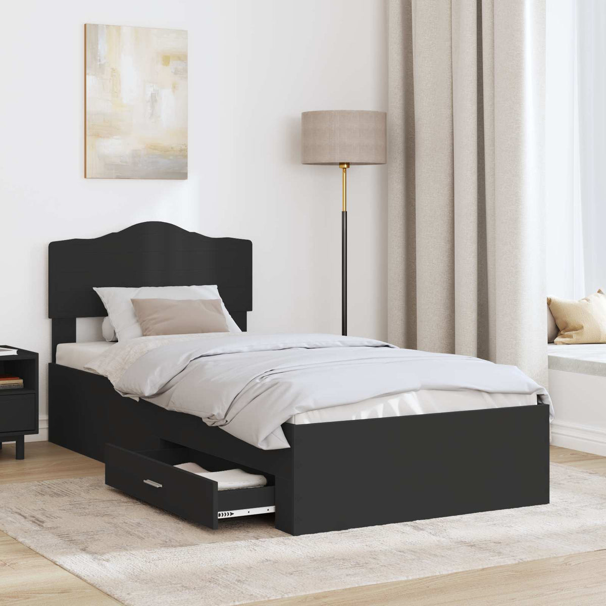 vidaXL Bed Frame with Drawer Black 100 x 200 cm Engineered Wood 3