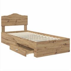 Bed Frame with Drawer Engineered Wood Length 200 cm Artisan Oak 90 cm