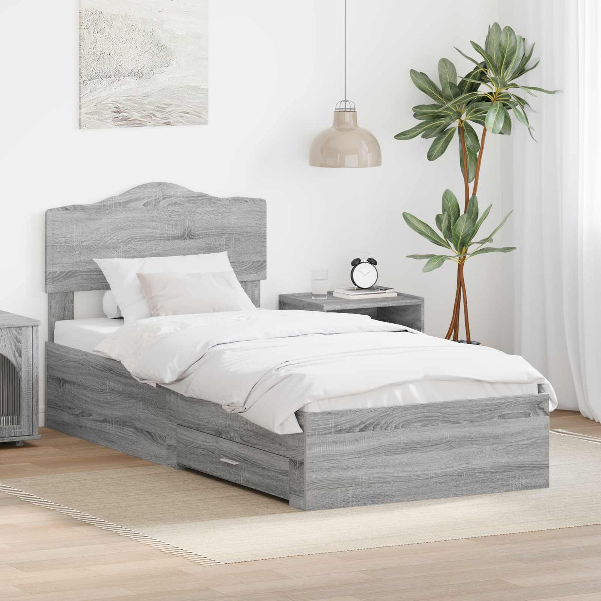 Bed Frame Drawer Engineered Wood Grey sonoma