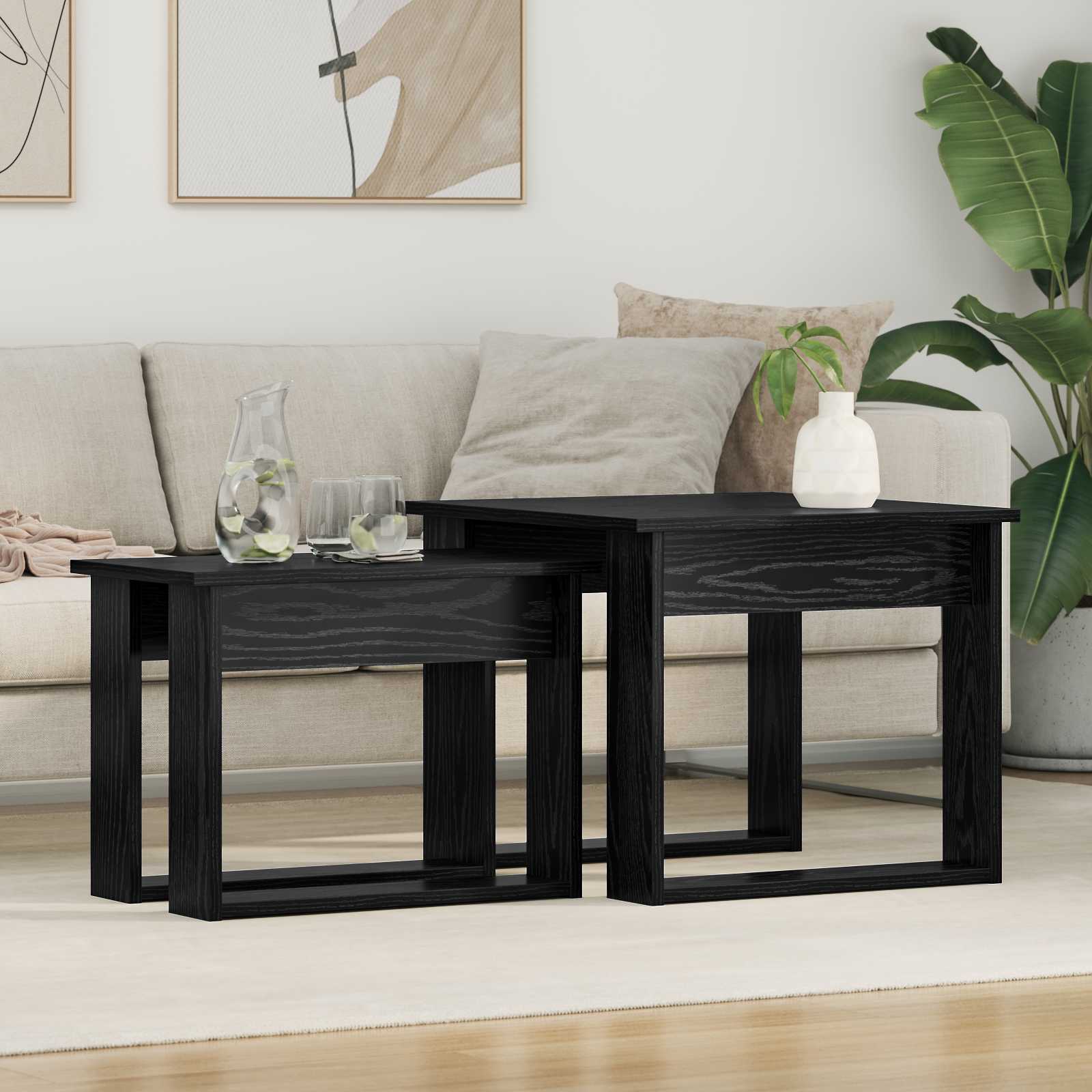 vidaXL Coffee Table Set 2 pcs Black Oak 50 x 52 x 42 cm 1