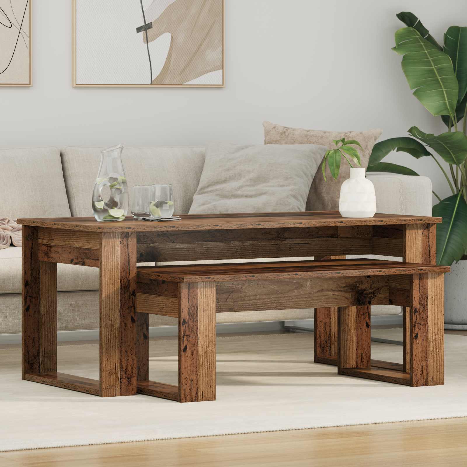 vidaXL Coffee Table Set 2 pcs Old Wood 100 x 50 x 42 cm 1