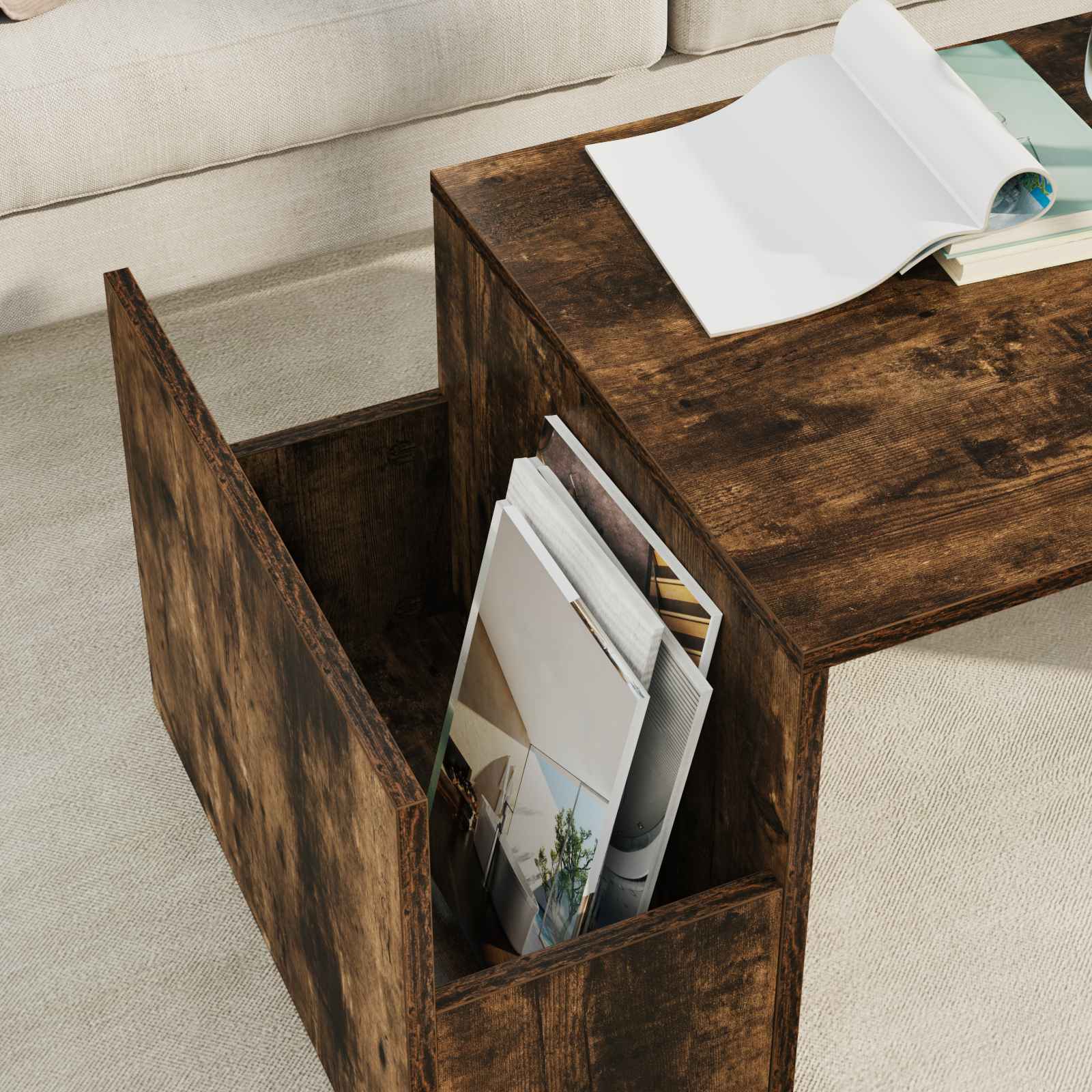 vidaXL Coffee Table Smoked Oak 90 x 45 x 35 cm Engineered Wood 4