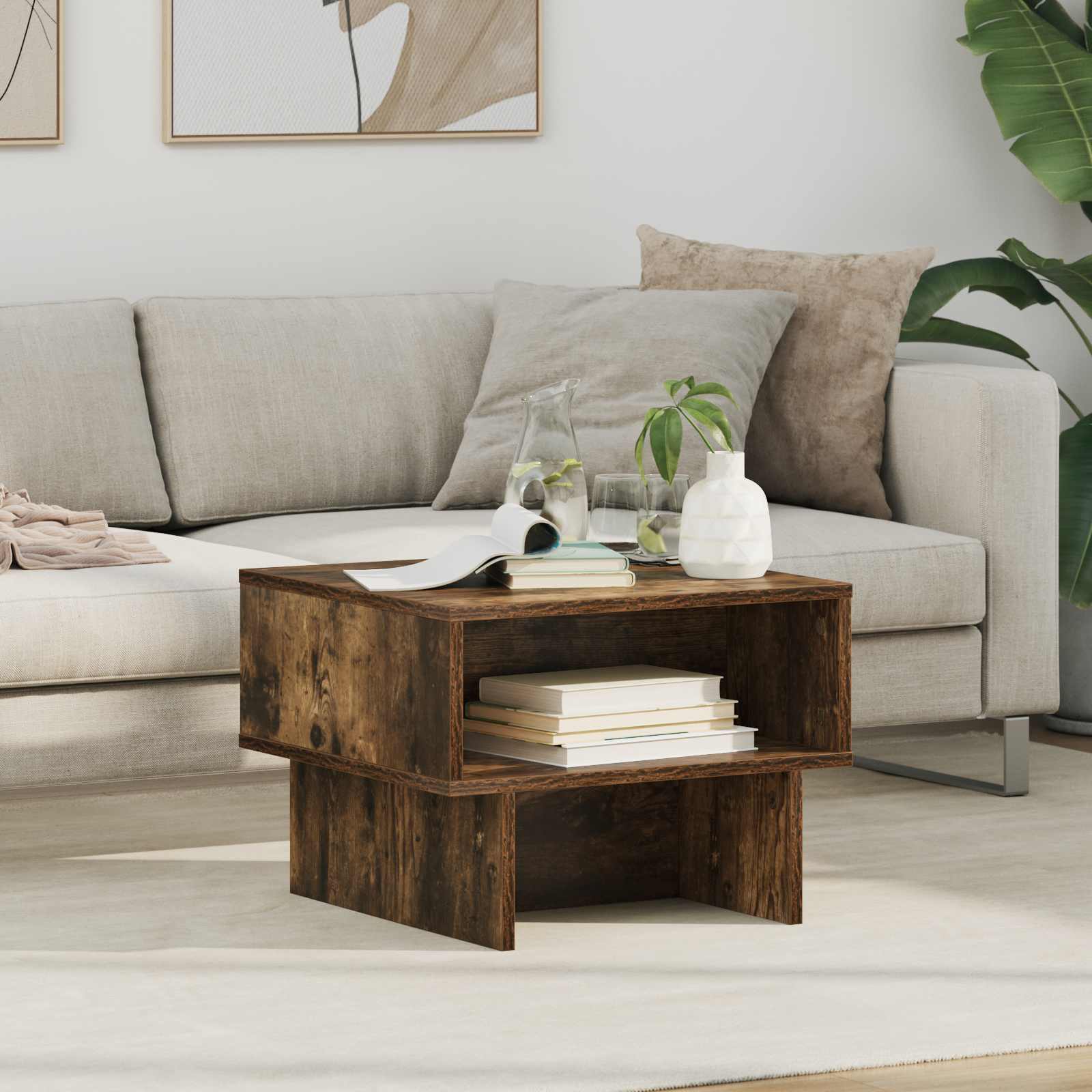 vidaXL Coffee Table Smoked Oak 48 x 46 x 35 cm Engineered Wood 1