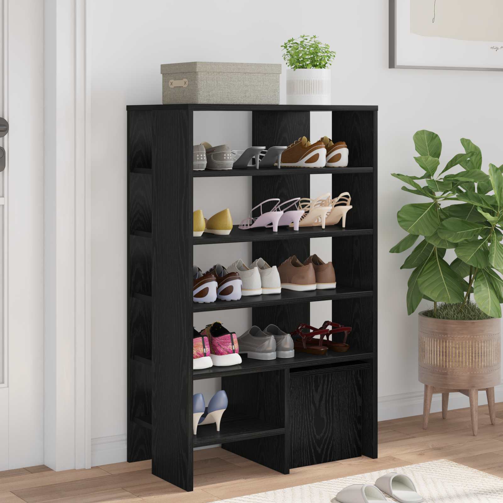 vidaXL Shoe Cabinet 2 pcs 62 x 35 x 100 cm Engineered Wood Black Oak 4