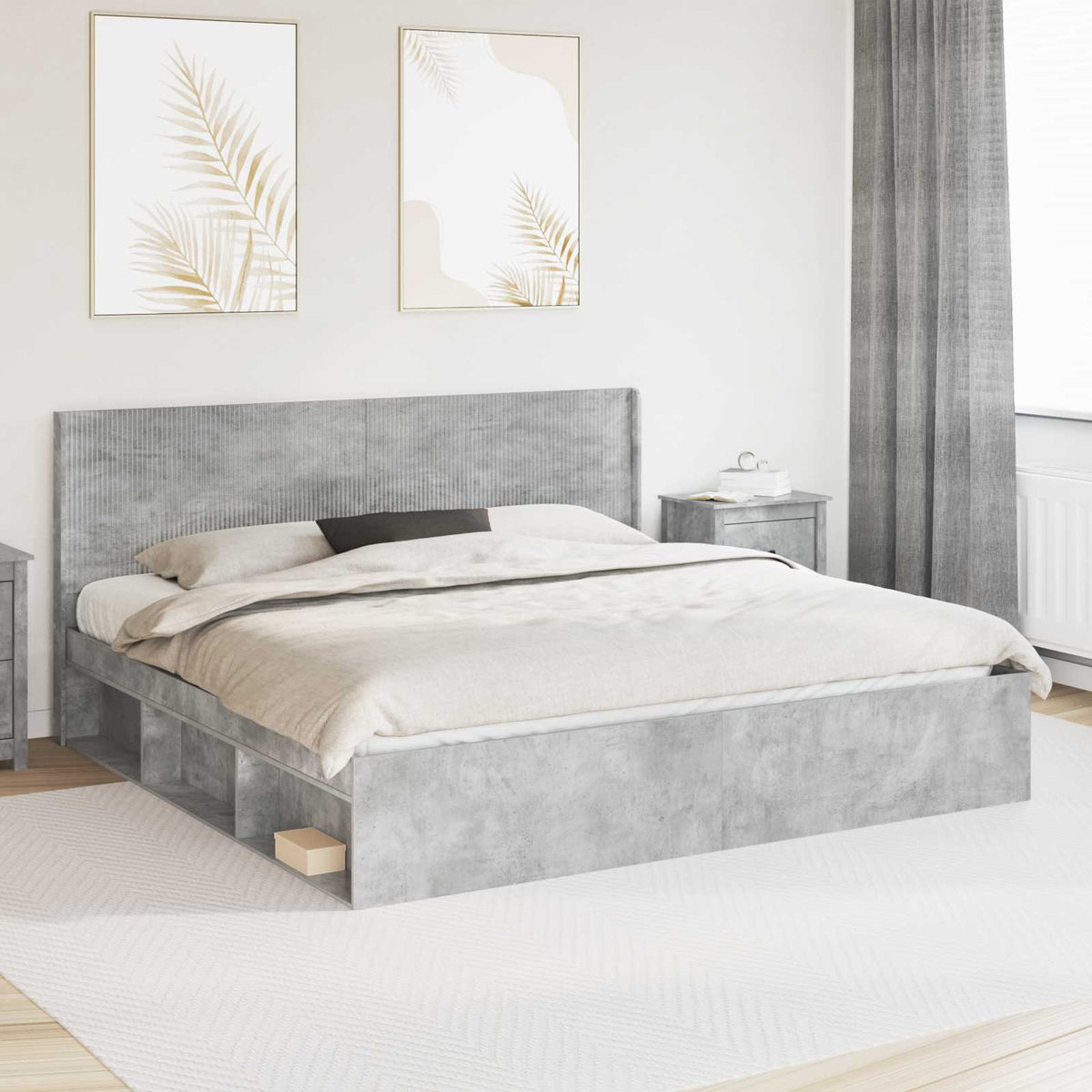 Bed Frame with Storage and Headboard Length 200 cm Concrete Grey 180 cm