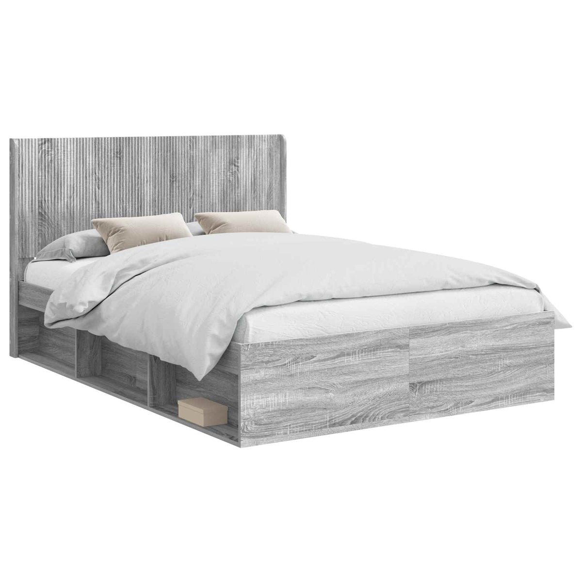 Bed Frame with Storage and Headboard Length 200 cm Grey Sonoma 140 cm