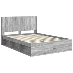 Bed Frame with Storage and Headboard Length 200 cm Grey Sonoma 140 cm