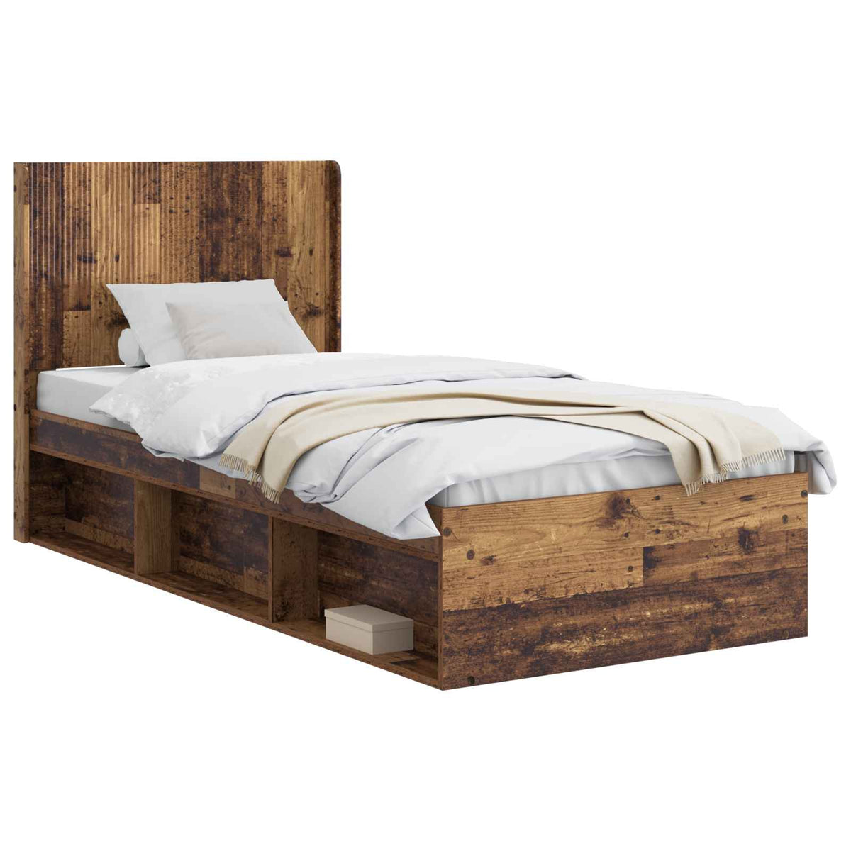 Bed Frame with Storage and Headboard Length 200 cm Old Wood 100 cm