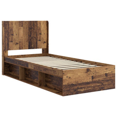 Bed Frame with Storage and Headboard Length 200 cm Old Wood 100 cm