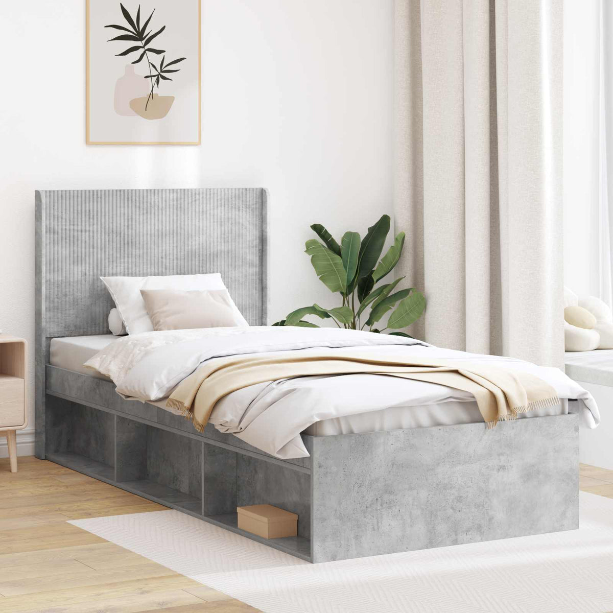 Bed Frame with Storage and Headboard Length 200 cm Concrete Grey 90 cm