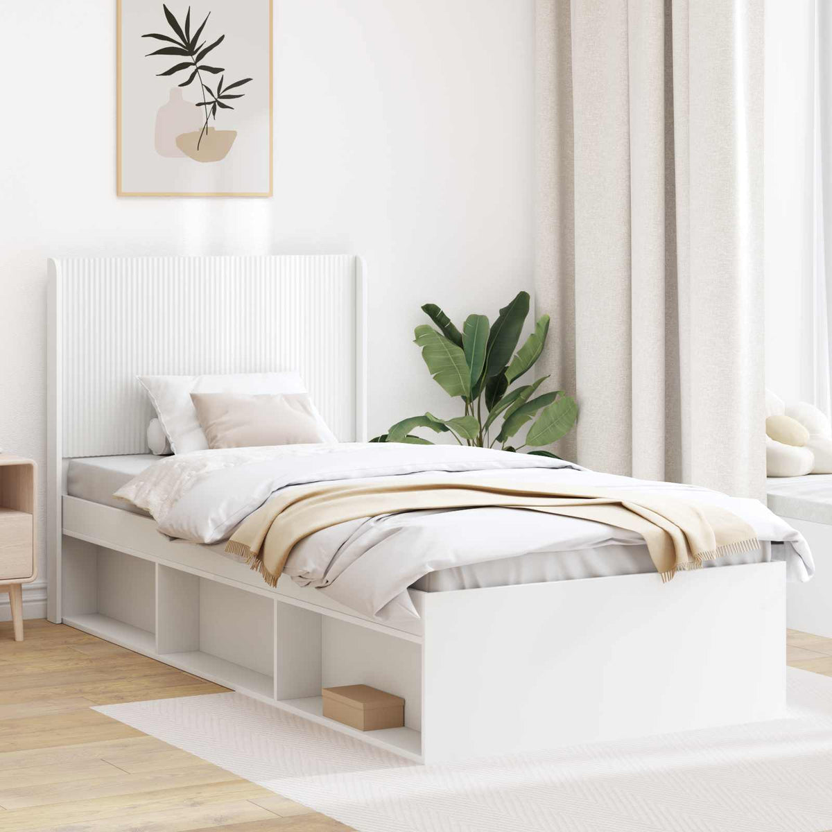 Bed Frame with Storage and Headboard 90 x 190 cm White