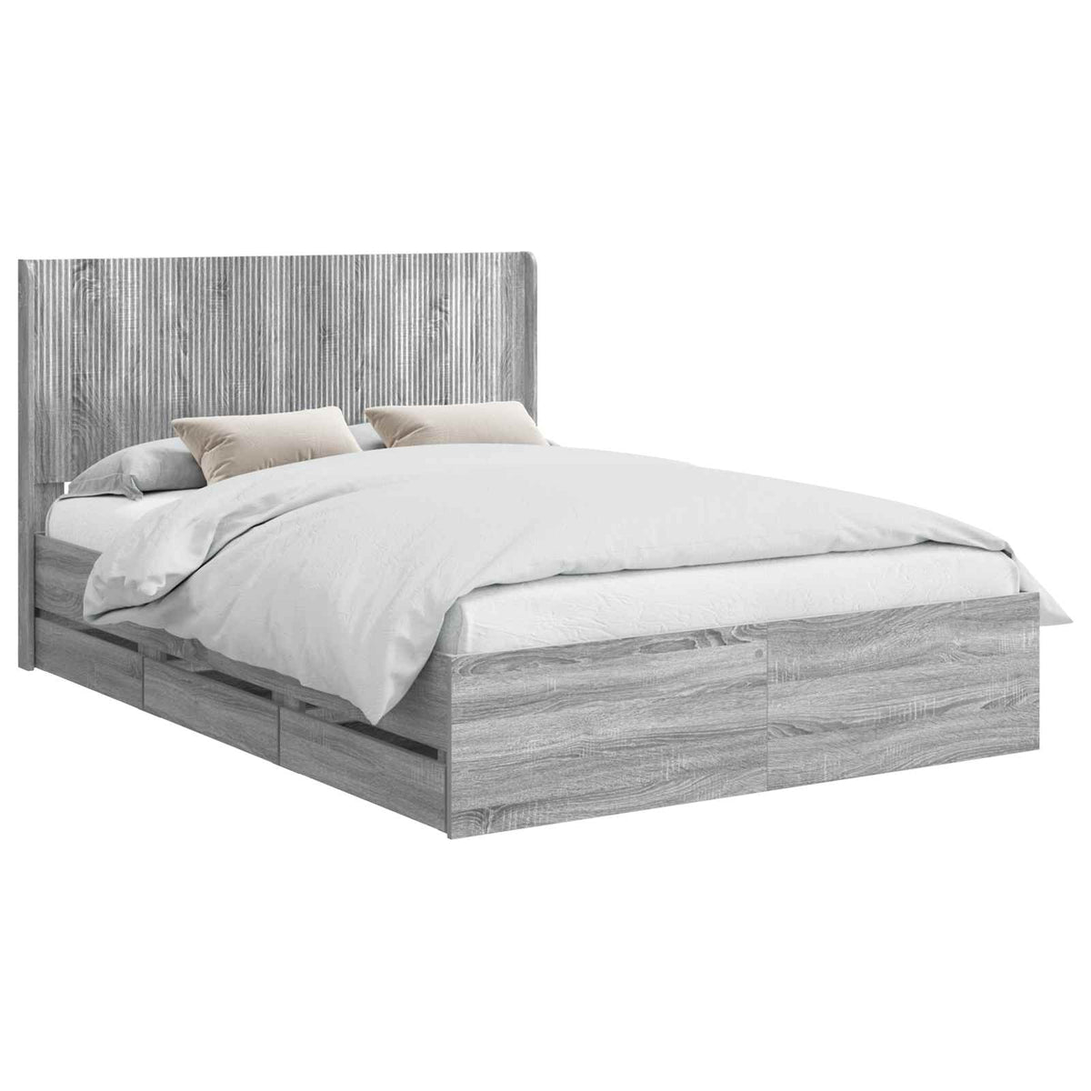 Bed Frame with Storage and Headboard Length 200 cm Grey Sonoma 140 cm