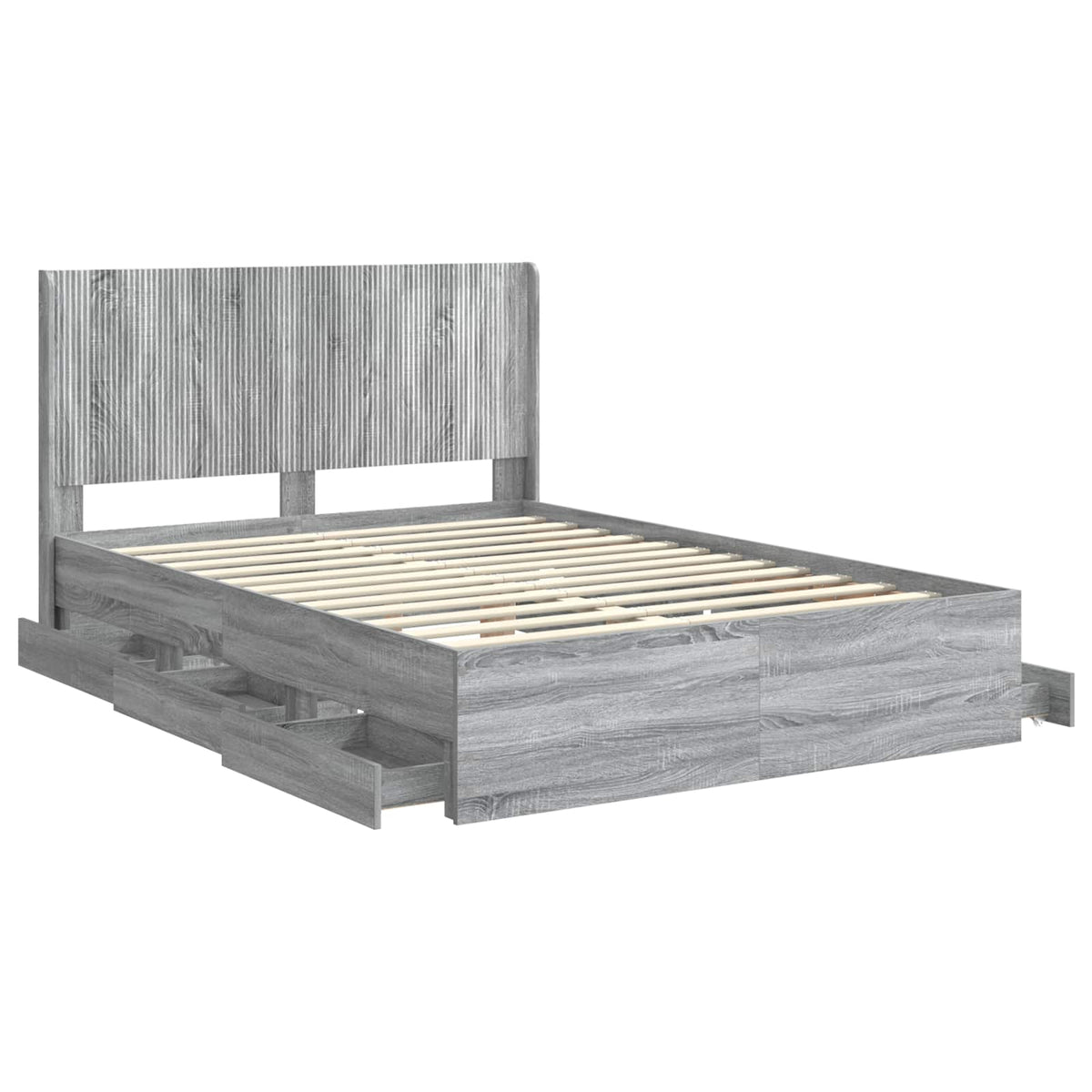 Bed Frame with Storage and Headboard Length 200 cm Grey Sonoma 140 cm