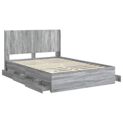 Bed Frame with Storage and Headboard Length 200 cm Grey Sonoma 140 cm
