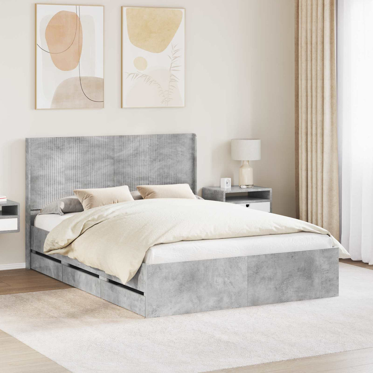 Bed Frame Storage Headboard Length Concrete grey