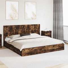 Bed Frame with Storage and Headboard Length 200 cm Smoked Oak 180 cm