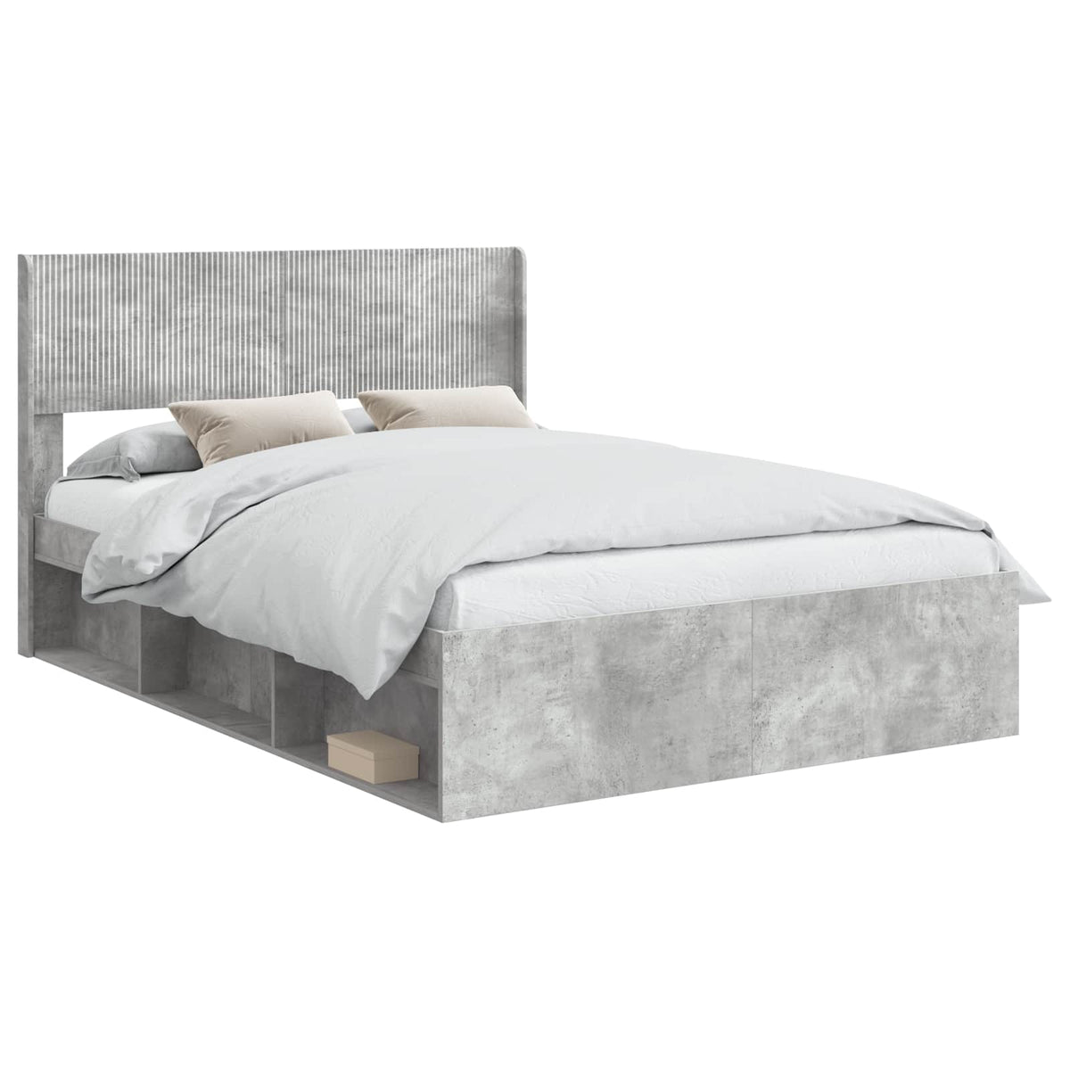 Bed Frame with Storage and Headboard 135 x 190 cm Concrete grey