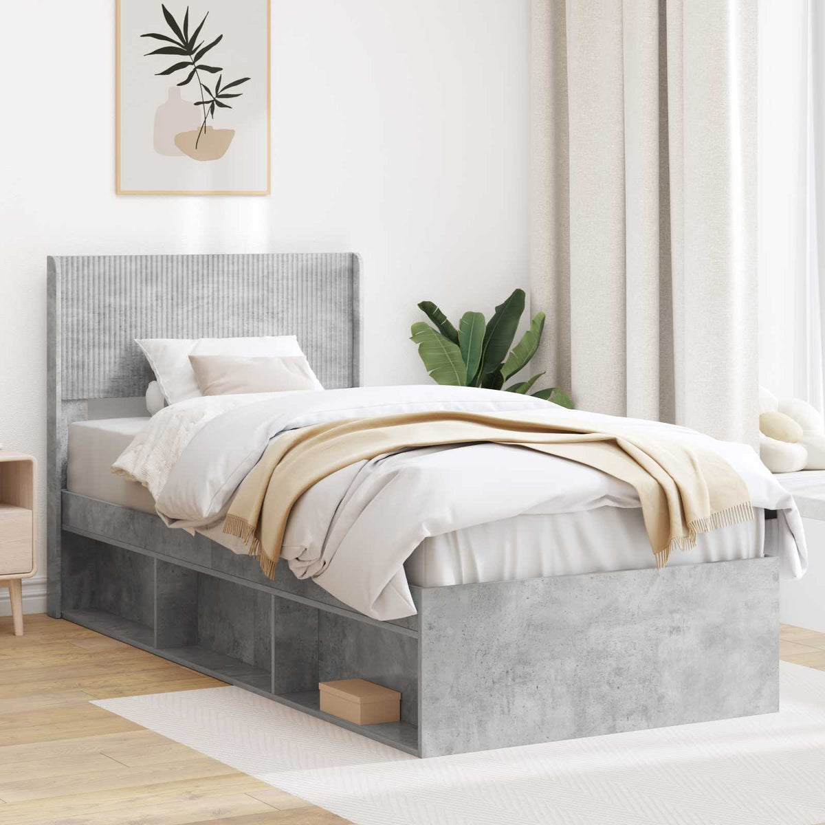 Bed Frame Storage Headboard Concrete grey
