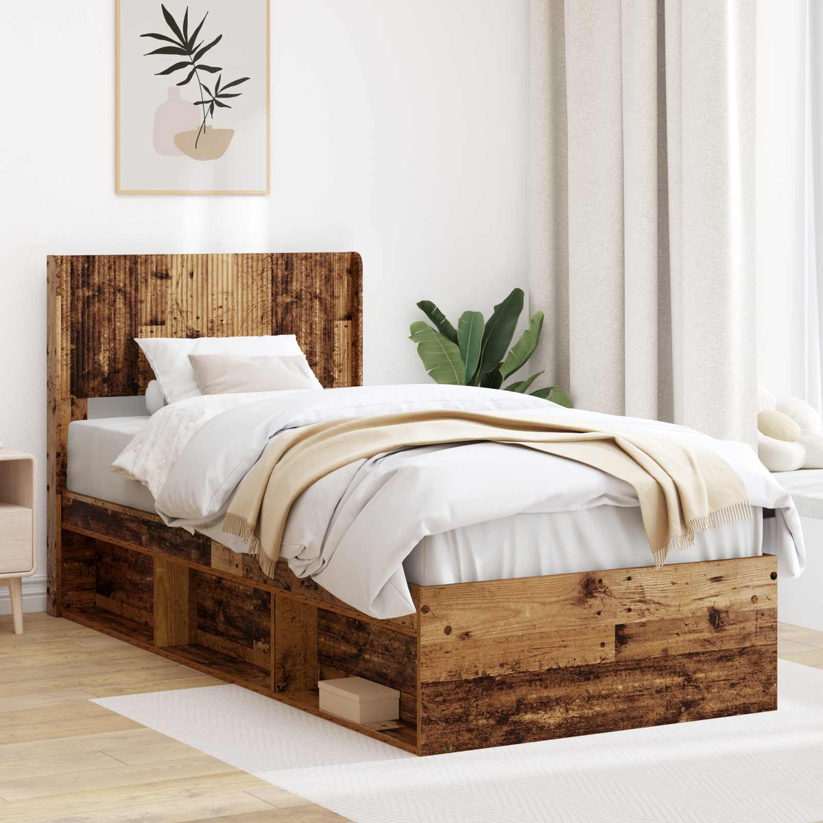 Bed Frame Storage Headboard Old wood