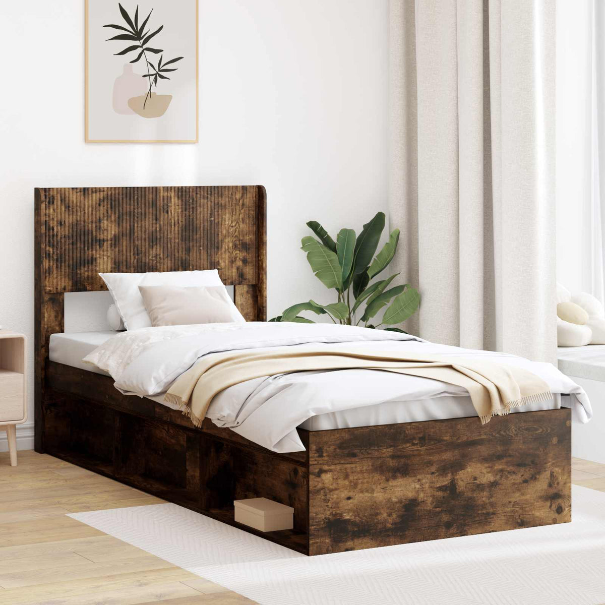 Bed Frame Storage Headboard Smoked oak