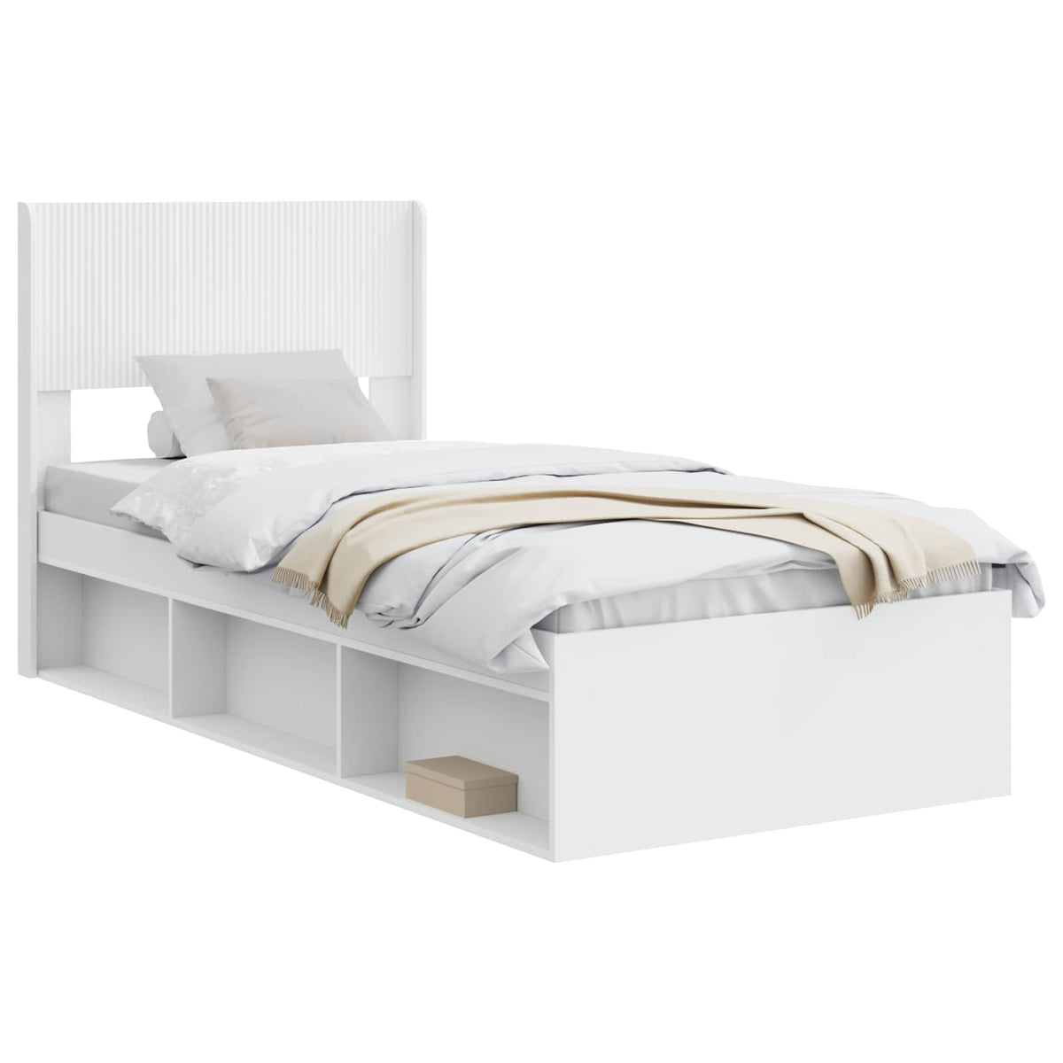 Bed Frame with Storage and Headboard 75 x 190 cm White