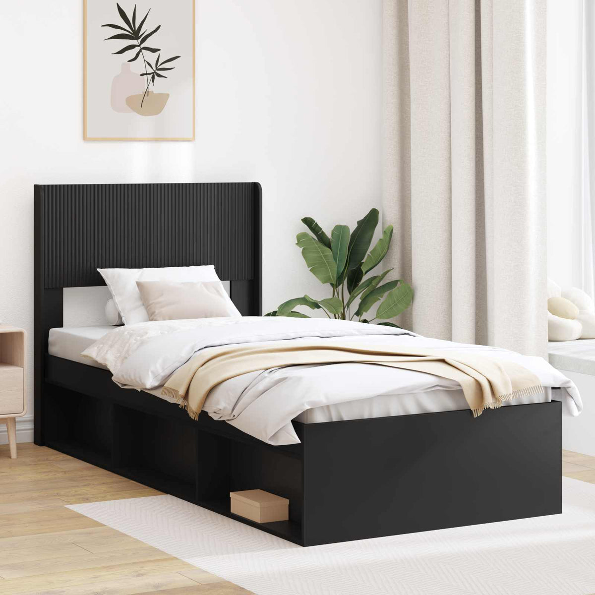 Bed Frame with Storage and Headboard 75 x 190 cm Black