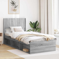 Bed Frame with Storage and Headboard 75 x 190 cm Grey Sonoma
