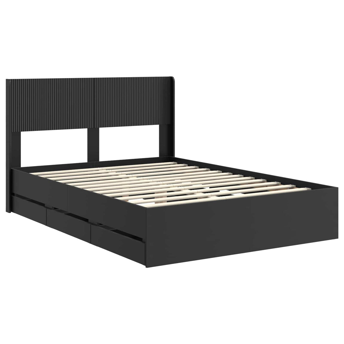 Bed Frame with Storage and Headboard Length 200 cm Black 160 cm