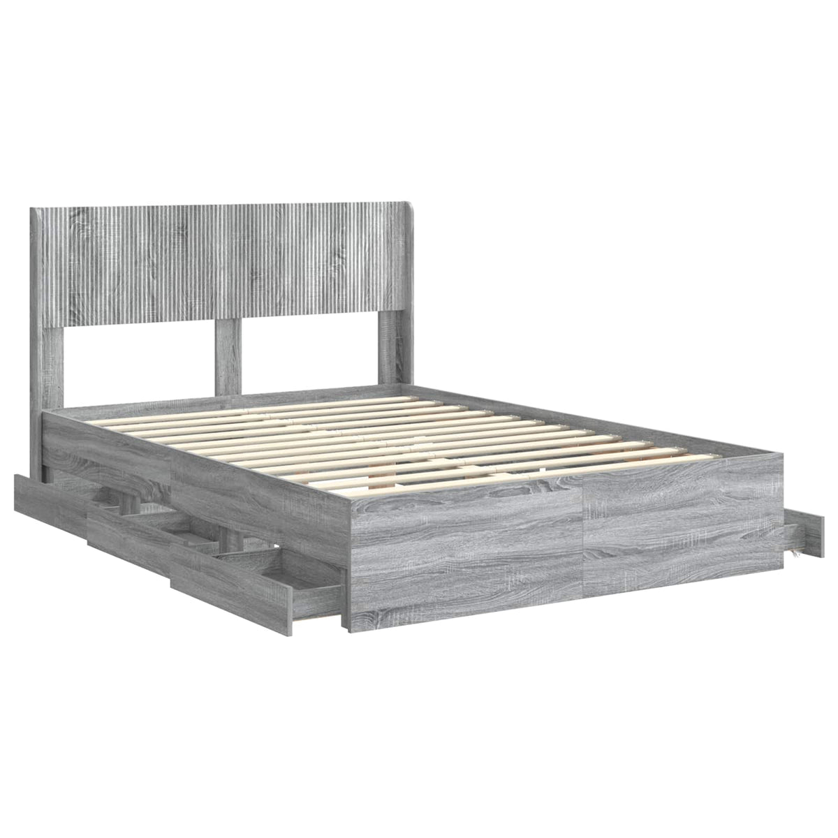 Bed Frame with Storage and Headboard Length 200 cm Grey Sonoma 160 cm