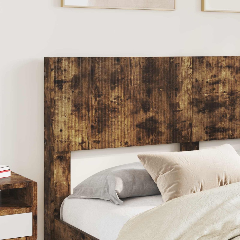 Bed Frame with Storage and Headboard Length 200 cm Smoked Oak 120 cm