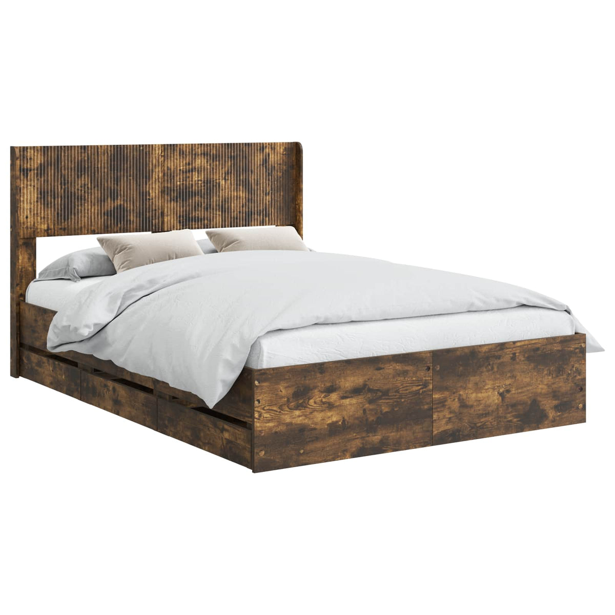 Bed Frame with Storage and Headboard Length 200 cm Smoked Oak 120 cm