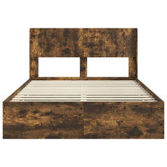 Bed Frame with Storage and Headboard Length 200 cm Smoked Oak 120 cm