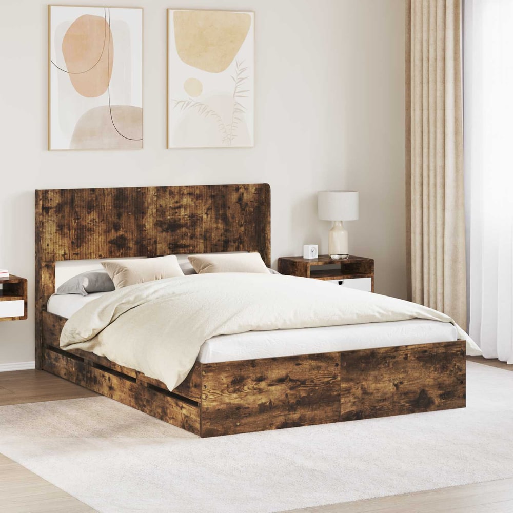 Bed Frame Storage Headboard Length Smoked oak
