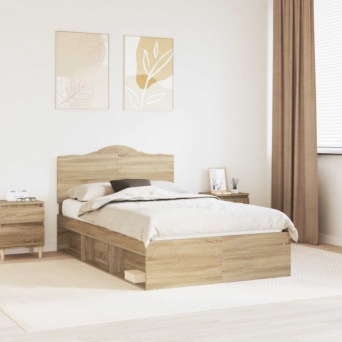 Bed Frame with Headboard 120 x 190 cm Solid Pine Wood Sonoma oak