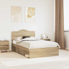 Bed Frame with Headboard 120 x 190 cm Solid Pine Wood Sonoma oak