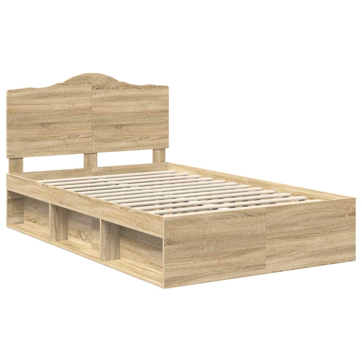 Bed Frame with Headboard 120 x 190 cm Solid Pine Wood Sonoma oak