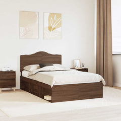 Bed Frame with Headboard 120 x 190 cm Solid Pine Wood Brown oak