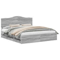 Bed Frame with Drawer Engineer Wood Length 200 cm Grey Sonoma 180 cm