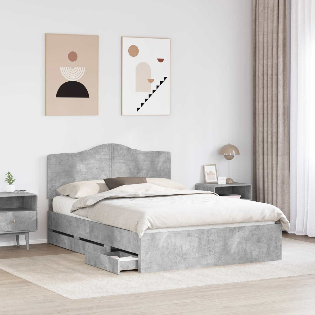 Bed Frame with Drawer Engineer Wood Length 200 cm Concrete Grey 140 cm
