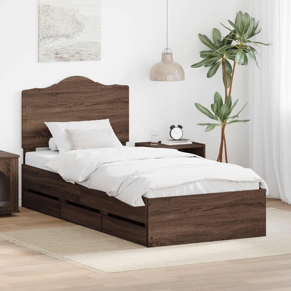 Bed Frame Drawer Engineer Wood Brown oak
