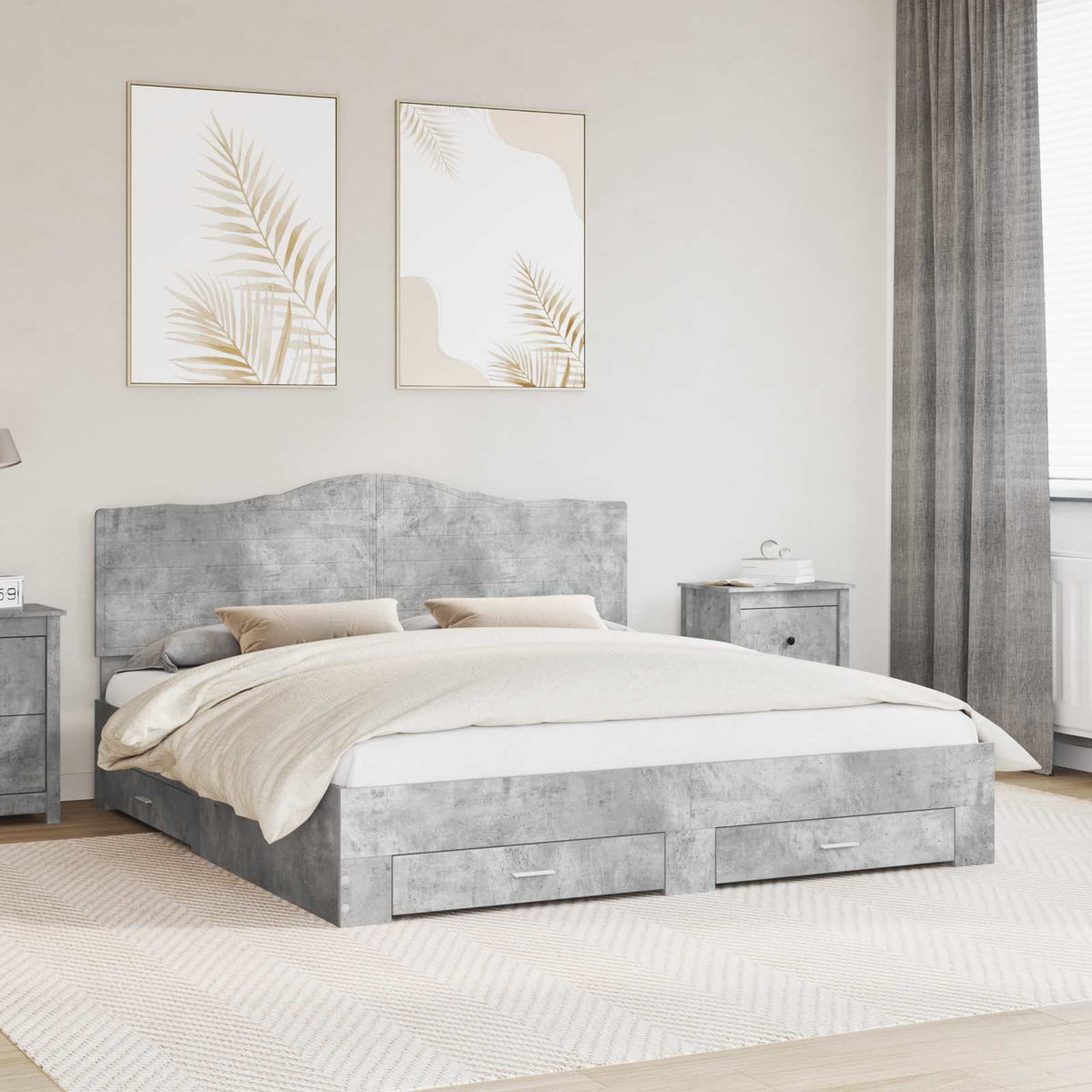 Bed Frame Engineered Wood Length Concrete Grey