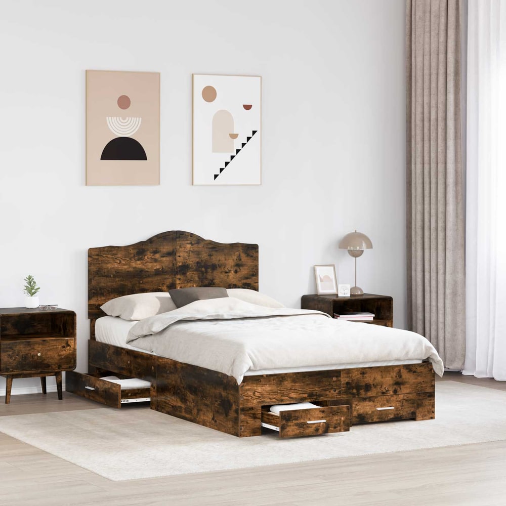 Bed Frame with Drawer 120 x 190 cm Engineered Wood Smoked oak