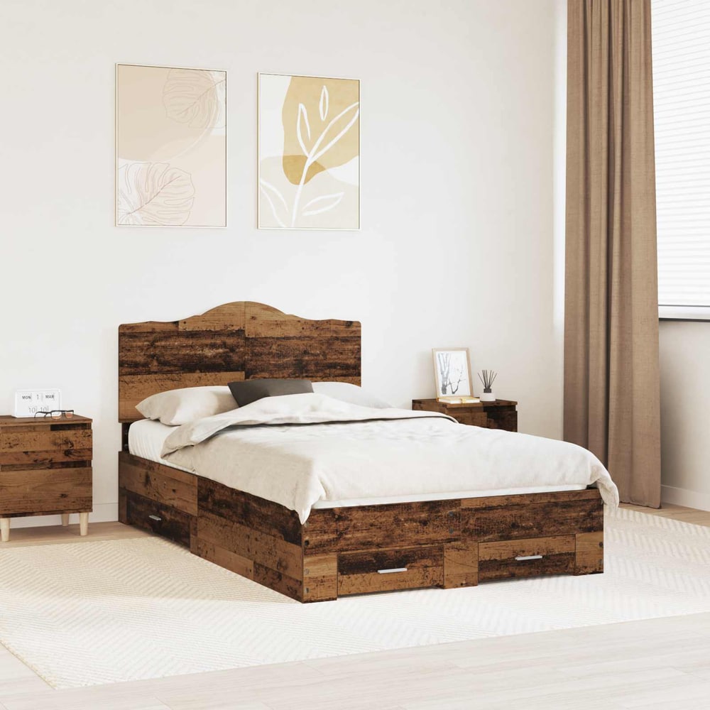 Bed Frame with Drawer 120 x 190 cm Engineered Wood Old wood