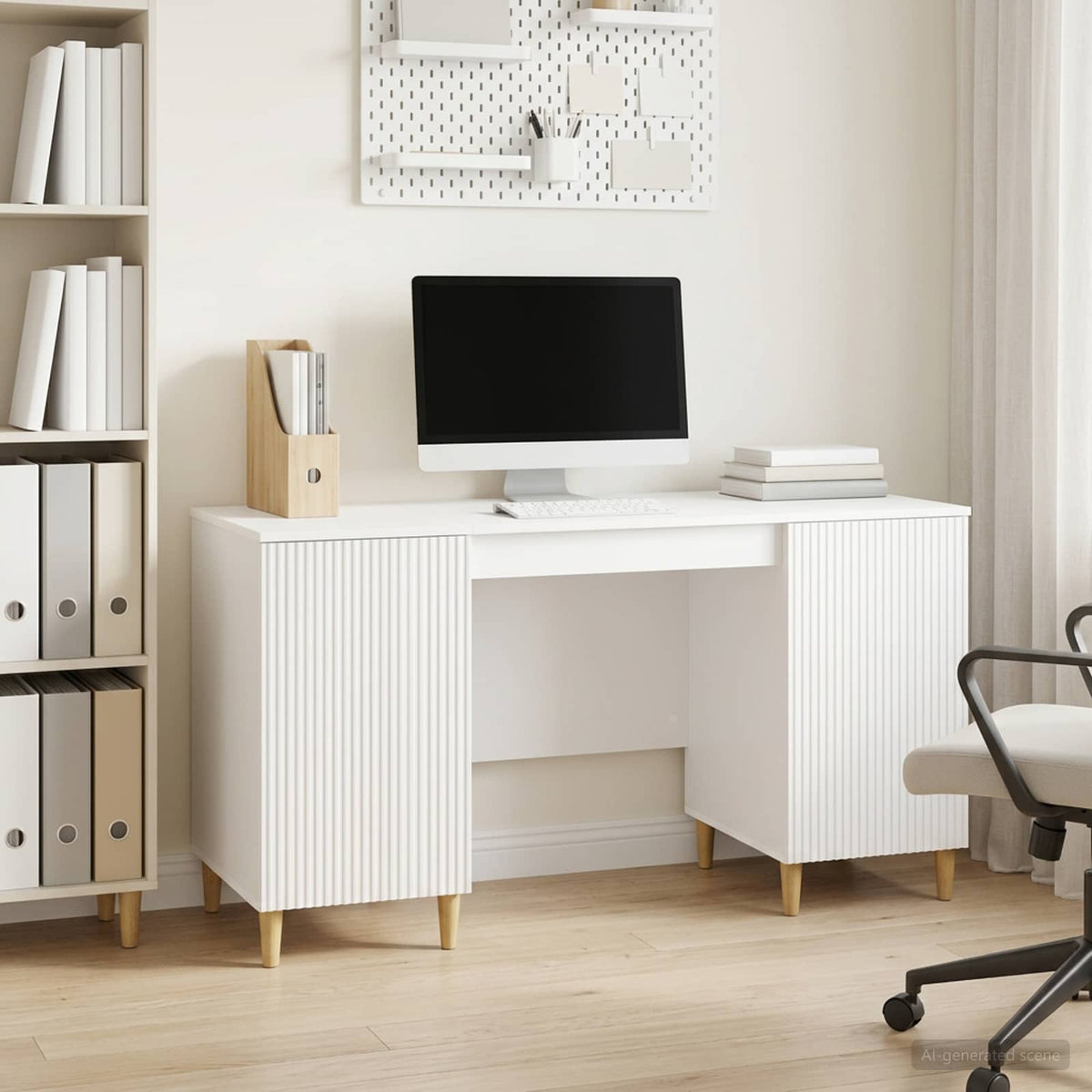 Desk with Shelf 142.5 x 50 x 75 cm Engineered Wood High gloss white