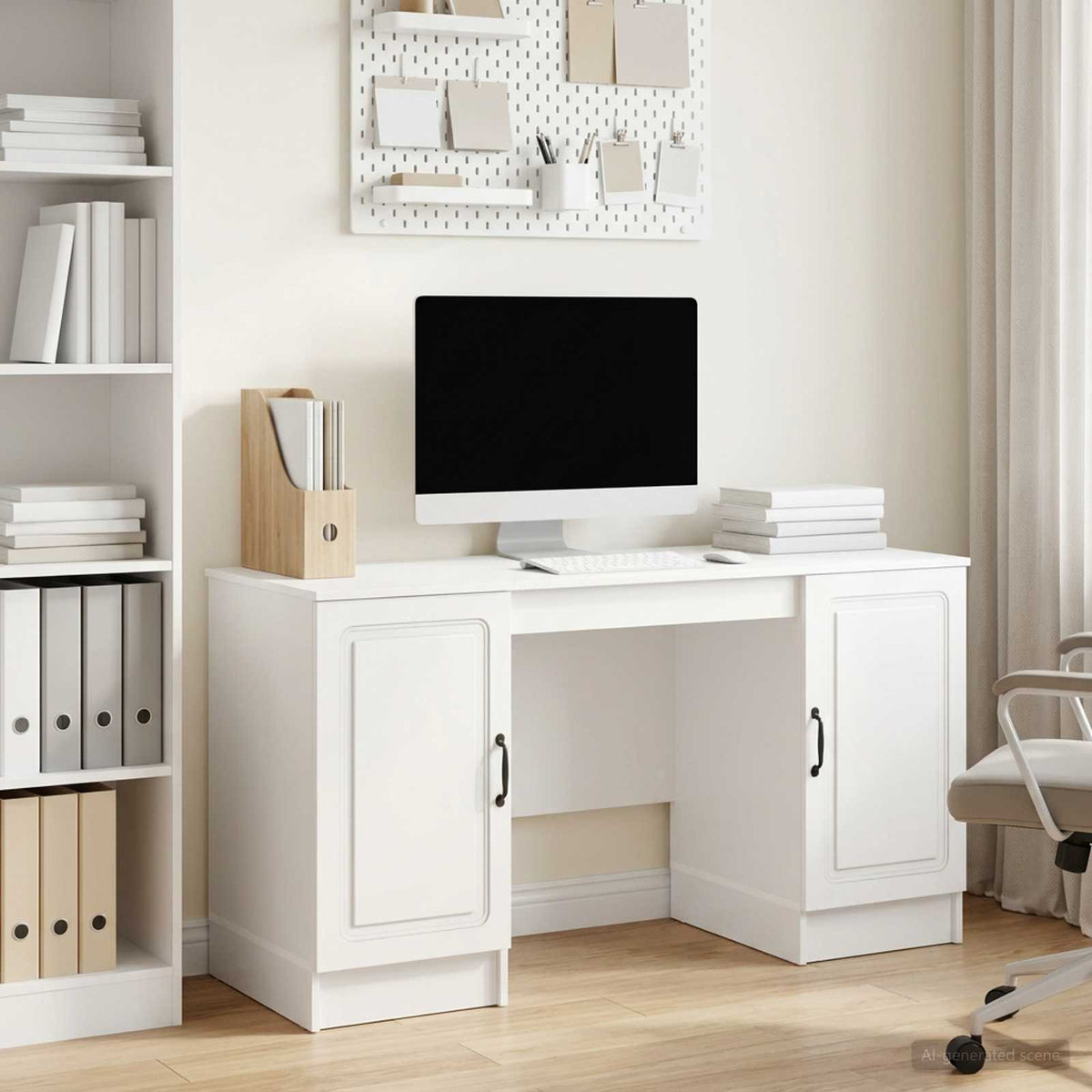 Desk 142.5 x 50 x 75 cm Engineered Wood High gloss white